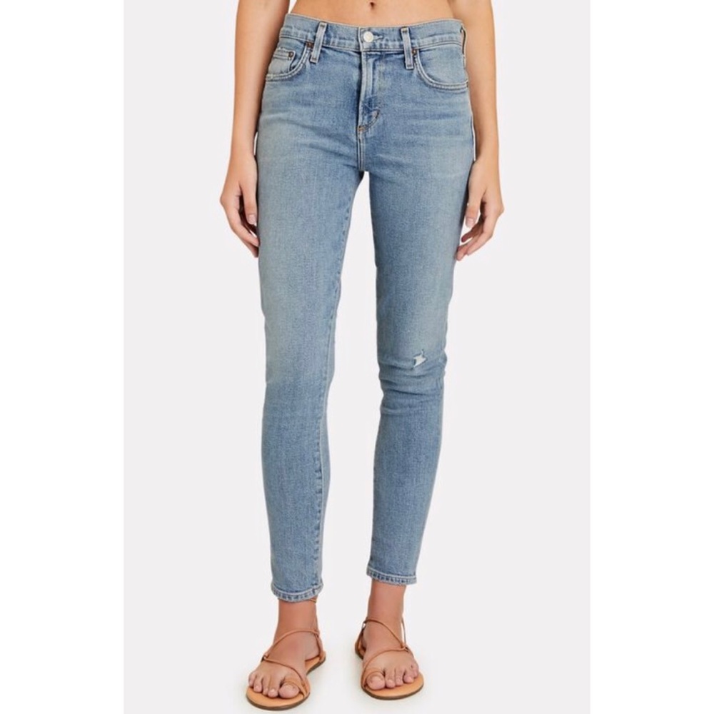 AGOLDE Womens Sophie Skinny Ankle Distressed Jeans Airtime Blue 28